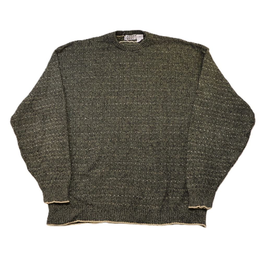 Cotton Reel Sweater XL Heavy Knit Chunky Crewneck Green Textured Y2K 90s Vintage